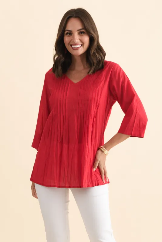 Fia Red Sleeved Crinkle Cotton Top sold by Blue Bungalow