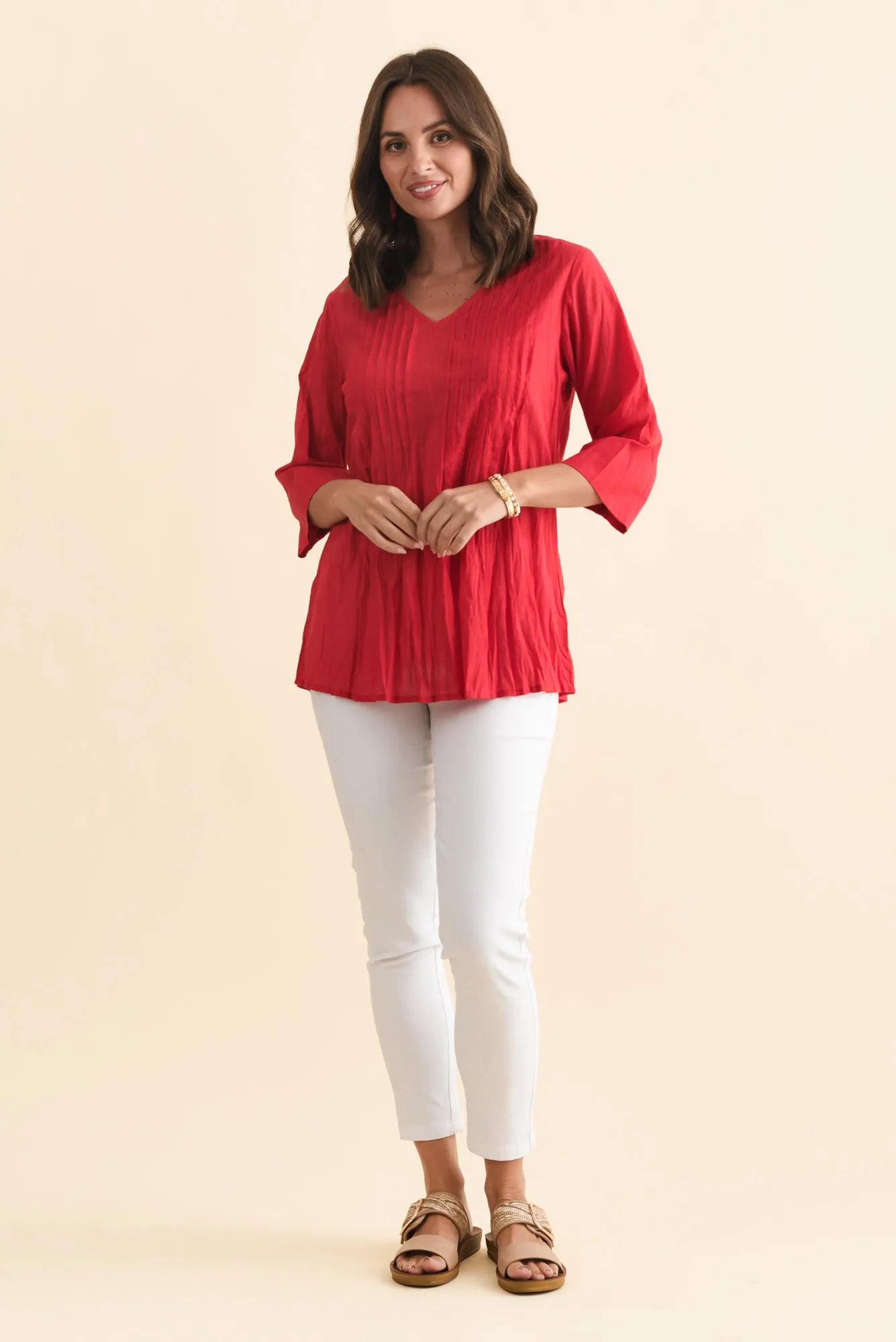 Fia Red Sleeved Crinkle Cotton Top sold by Blue Bungalow product image thumbnail 2