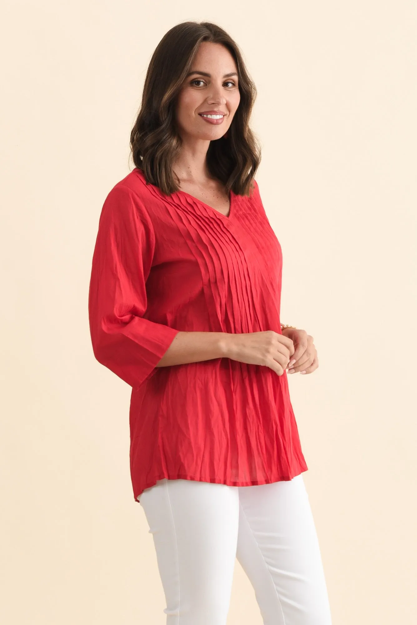 Fia Red Sleeved Crinkle Cotton Top sold by Blue Bungalow product image thumbnail 3