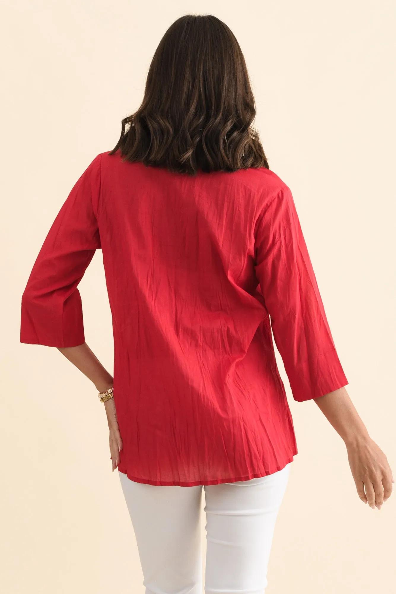 Fia Red Sleeved Crinkle Cotton Top sold by Blue Bungalow product image thumbnail 4