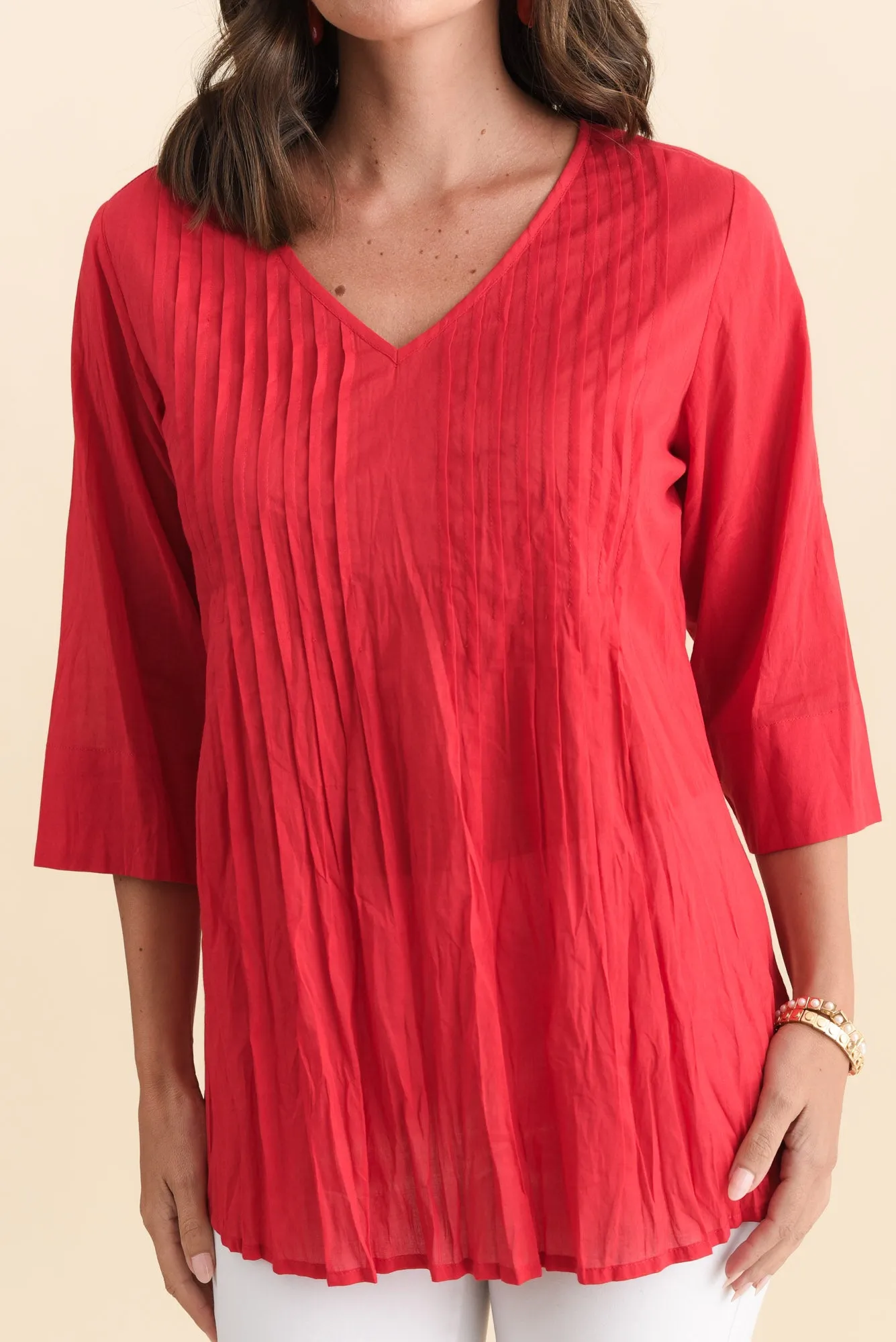 Fia Red Sleeved Crinkle Cotton Top sold by Blue Bungalow product image thumbnail 5