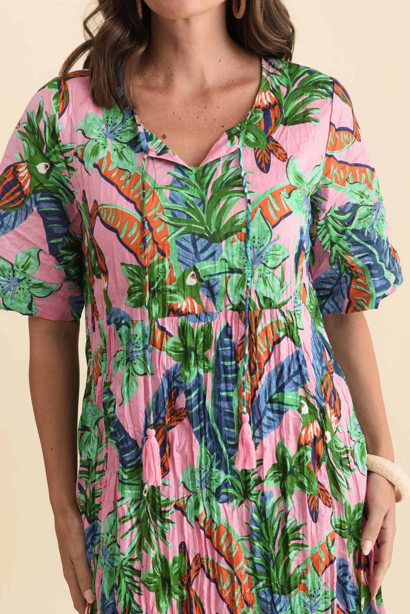 Mila Pink Jungle Crinkle Cotton Dress sold by Blue Bungalow product image thumbnail 5