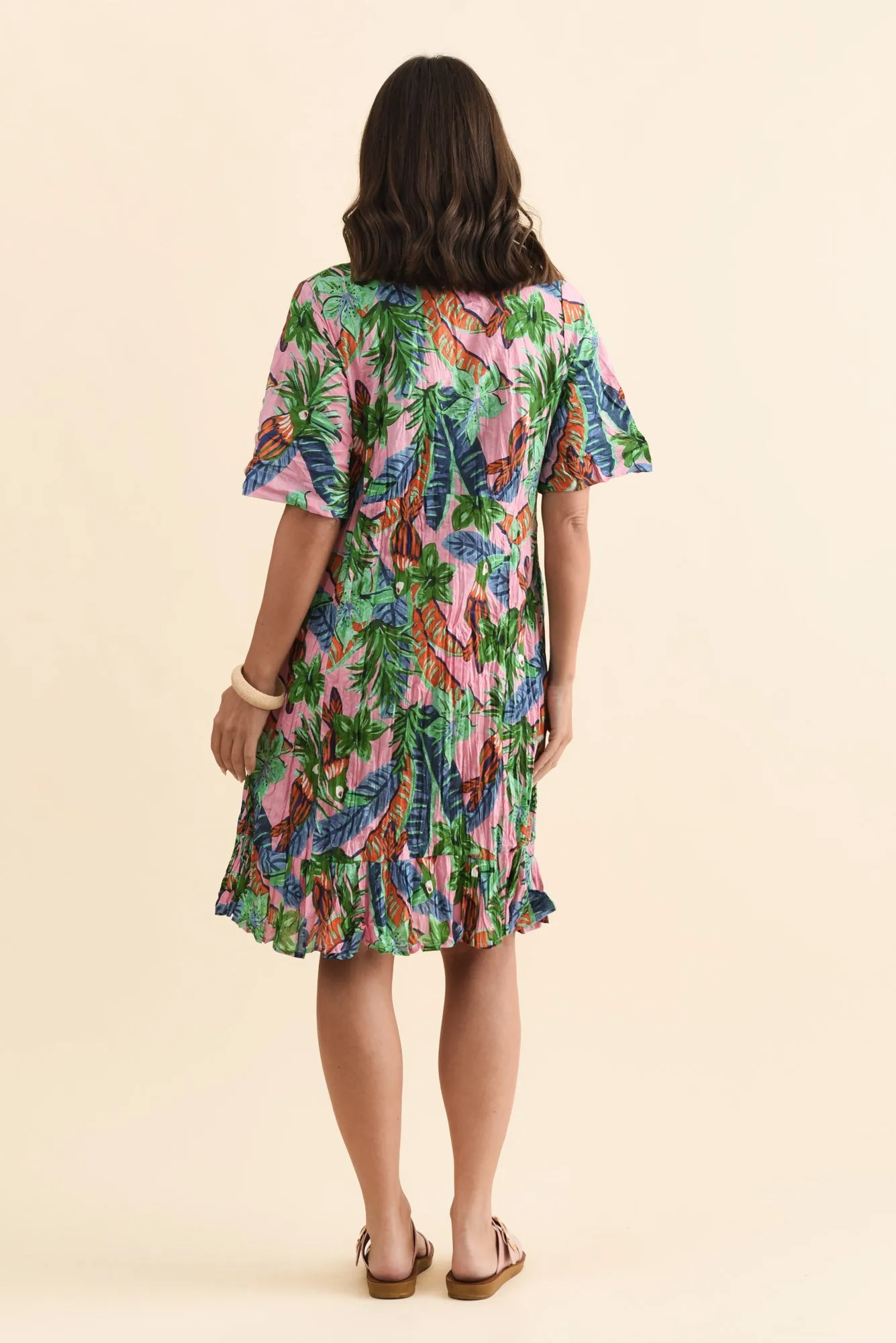 Mila Pink Jungle Crinkle Cotton Dress sold by Blue Bungalow product image thumbnail 4
