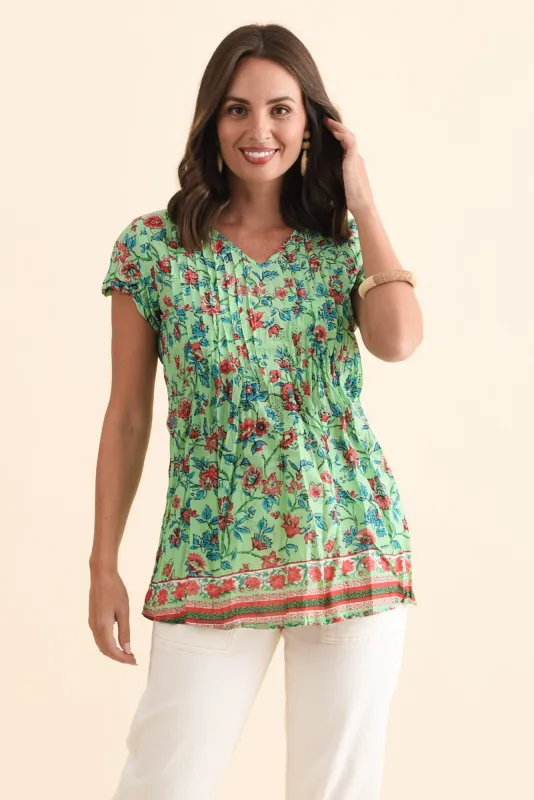 Fia Mint Garden Crinkle Cotton Top made by Blue Bungalow