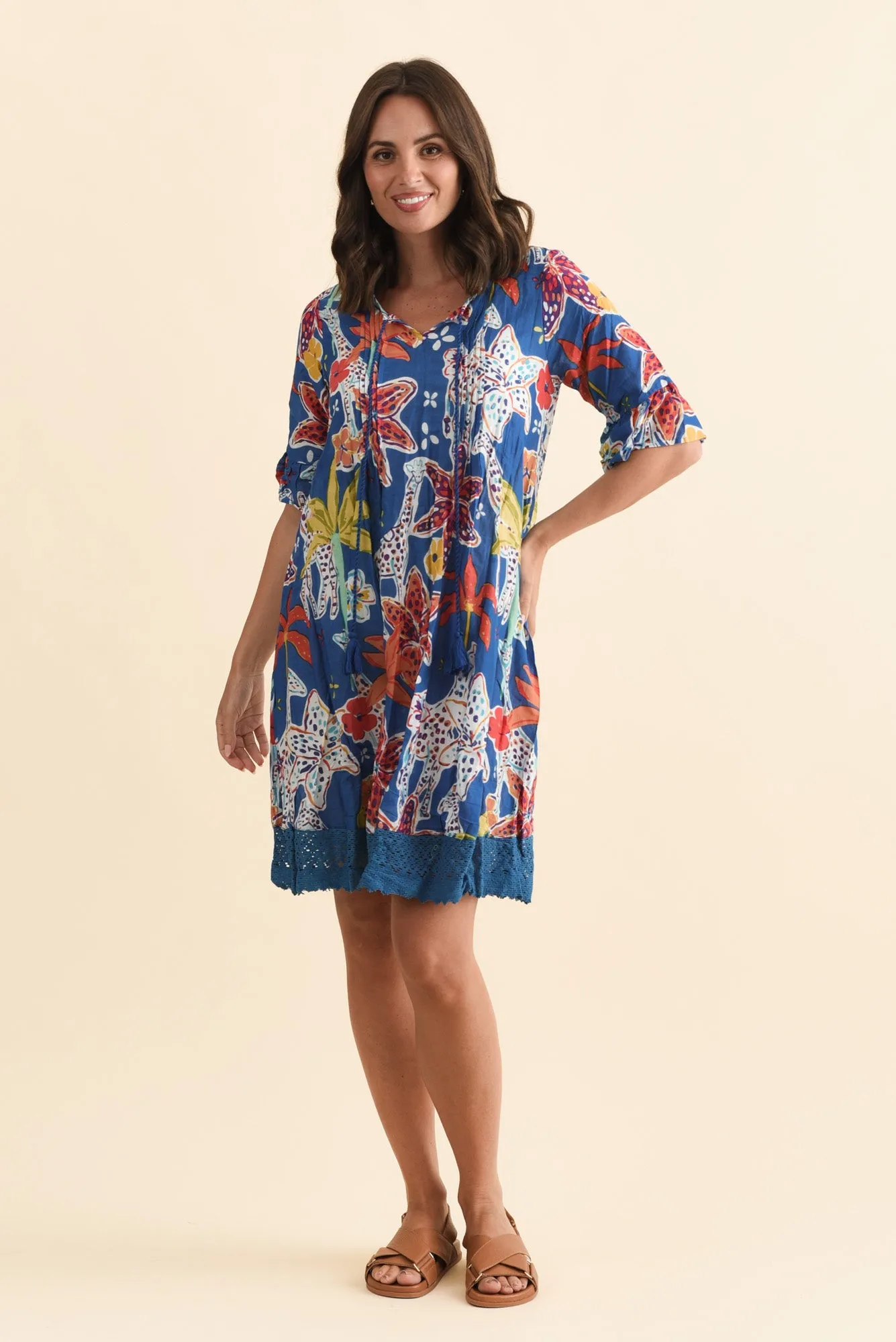 Cayman Blue Safari Cotton Tunic Dress sold by Blue Bungalow
