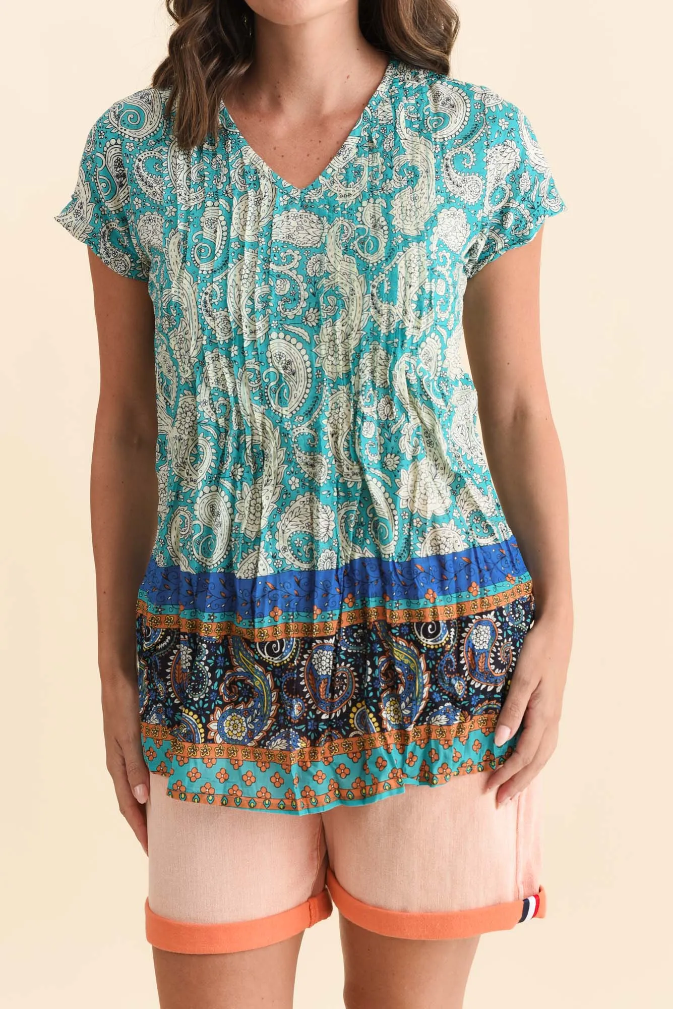 Fia Light Blue Paisley Crinkle Cotton Top sold by Blue Bungalow product image thumbnail 5