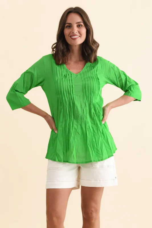 Fia Bright Green Sleeved Crinkle Cotton Top sold by Blue Bungalow