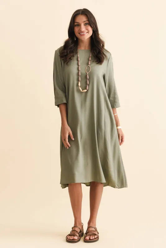 Marley Khaki Linen Blend Dress sold by Blue Bungalow