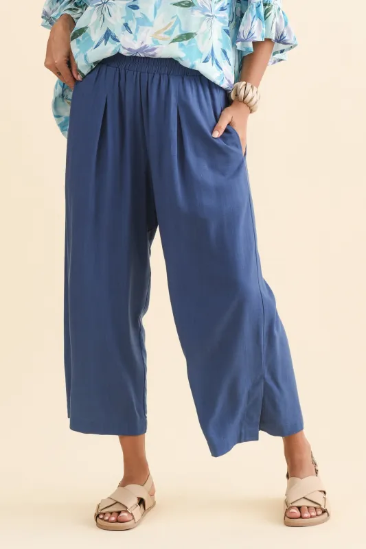 Belinda Blue Linen Blend Cropped Pants sold by Blue Bungalow
