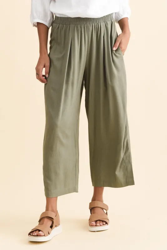 Belinda Khaki Linen Blend Cropped Pants sold by Blue Bungalow