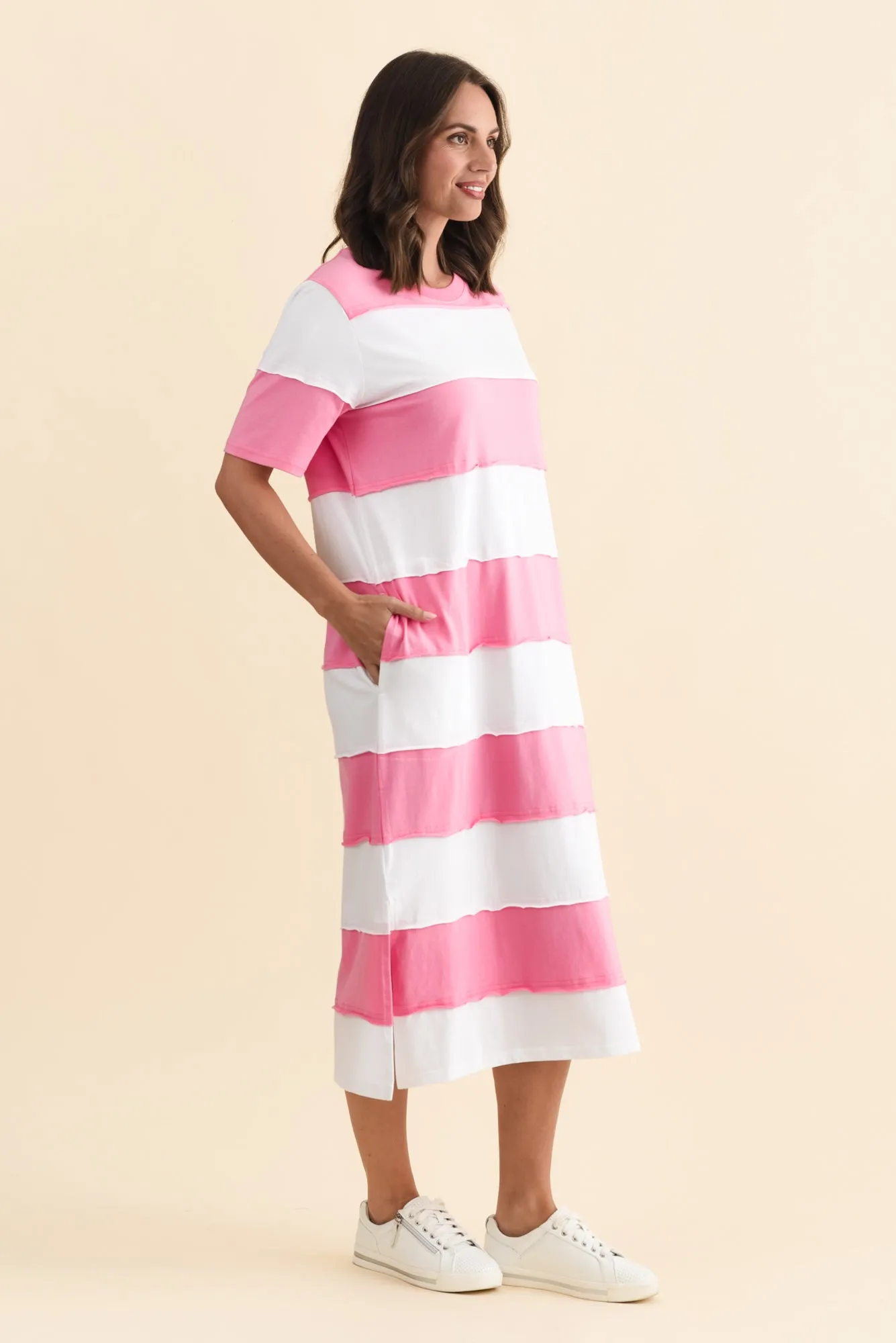 Bold Pink Stripe Cotton Tee Dress sold by Blue Bungalow product image thumbnail 3