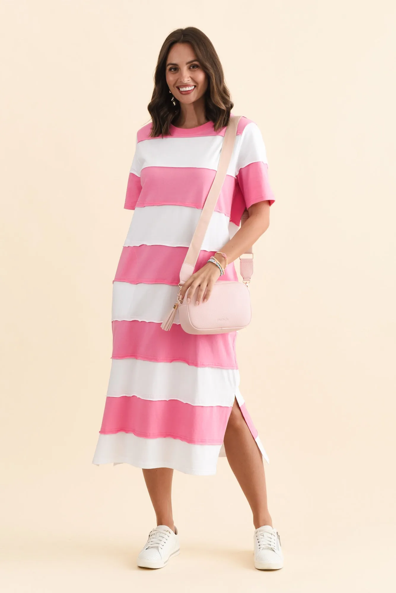 Bold Pink Stripe Cotton Tee Dress sold by Blue Bungalow