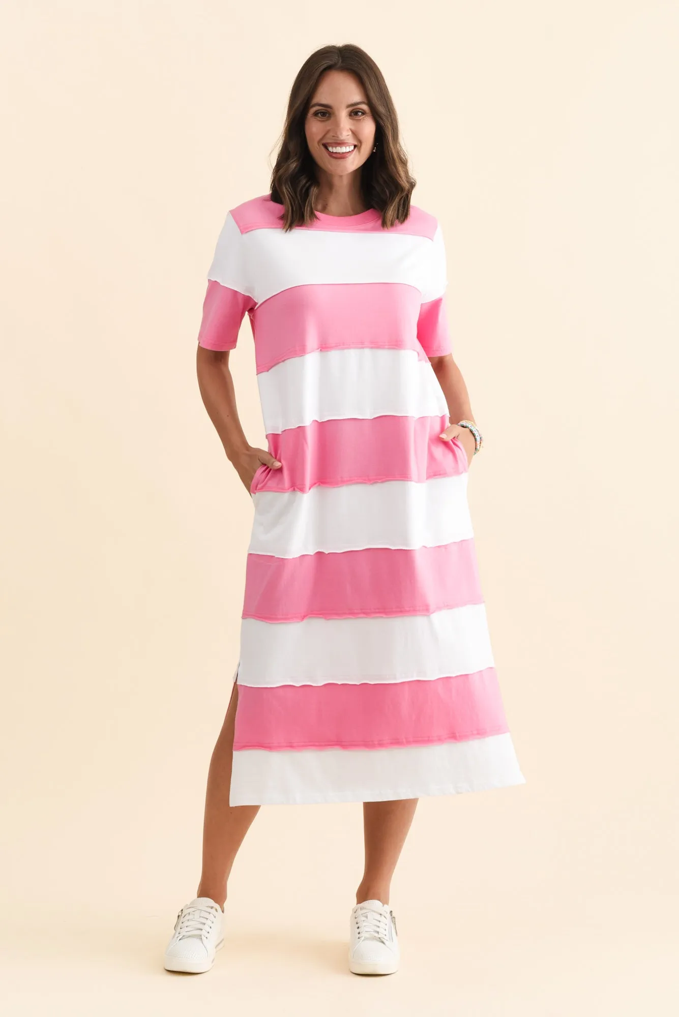 Bold Pink Stripe Cotton Tee Dress sold by Blue Bungalow product image thumbnail 2