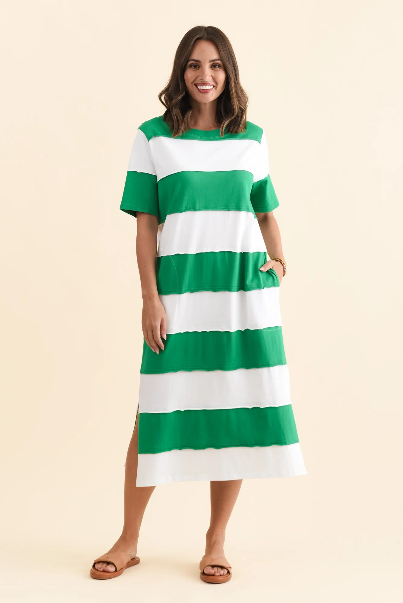 Bold Green Stripe Cotton Tee Dress sold by Blue Bungalow product image thumbnail 2