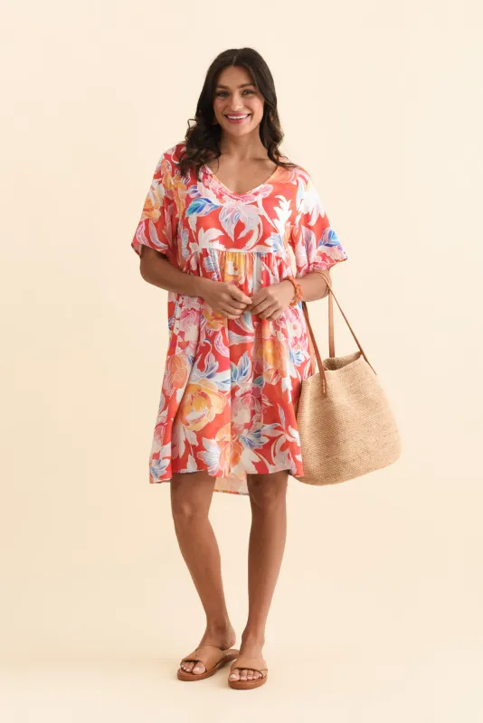 Carlita Coral Flower Pocket Dress sold by Blue Bungalow