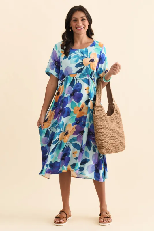 Zaelia Blue Floral Crescent Dress sold by Blue Bungalow