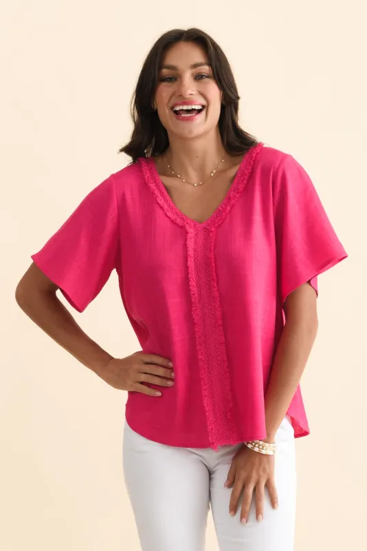 Georgio Hot Pink Linen Top sold by Blue Bungalow