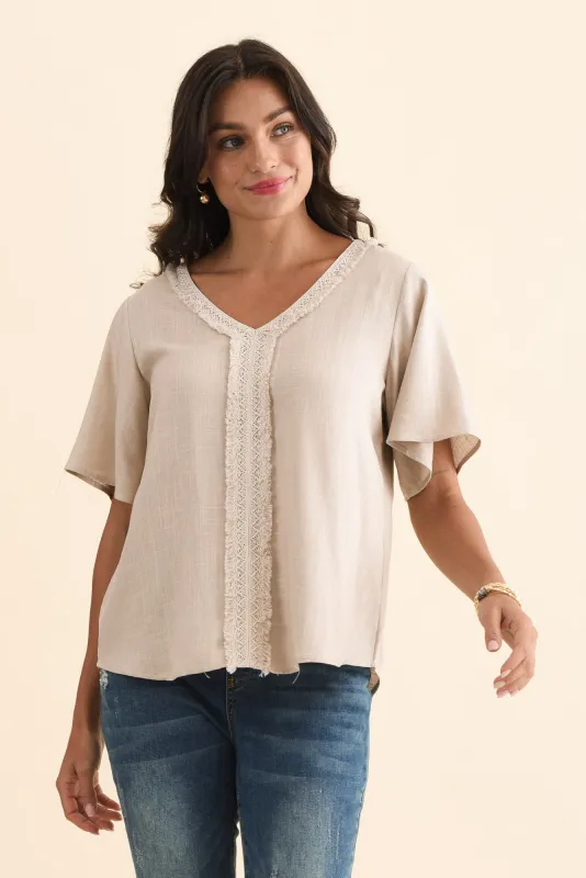 Georgio Taupe Linen Top sold by Blue Bungalow