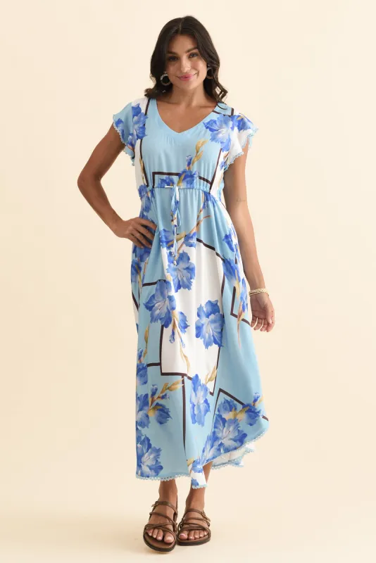 Libby Blue Floral Midi Dress sold by Blue Bungalow