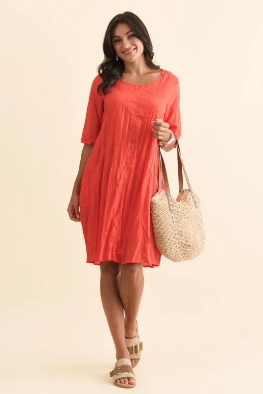 Andora Red Crinkle Cotton Dress sold by Blue Bungalow