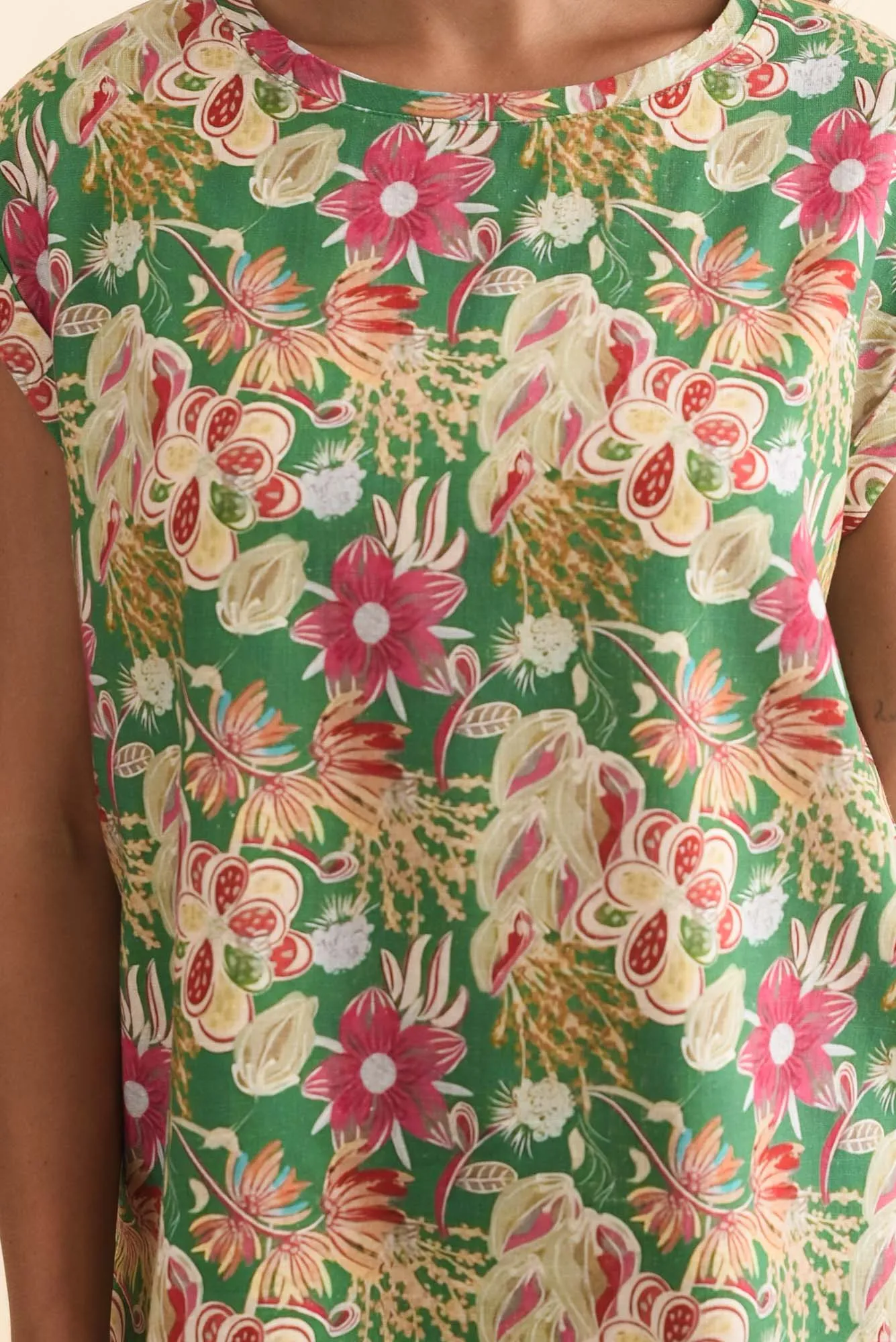 Alta Green Flower Linen Cotton Top sold by Blue Bungalow product image thumbnail 5