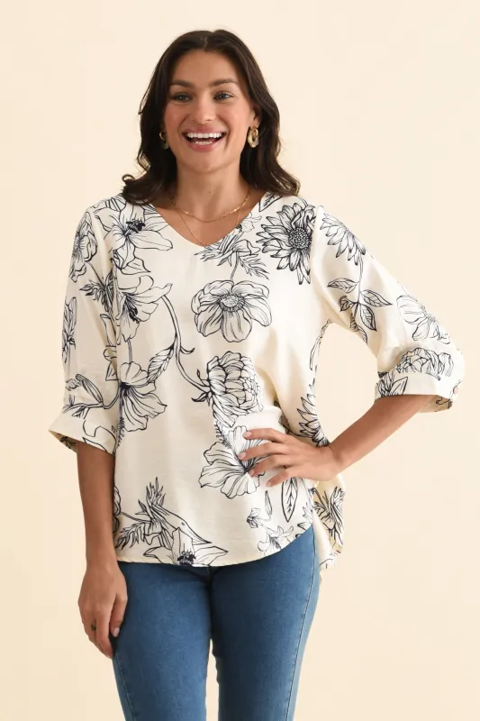 Breanne Navy Flower Button Top sold by Blue Bungalow