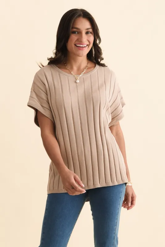 Blake Beige Cotton Linen Knit Top made by Blue Bungalow