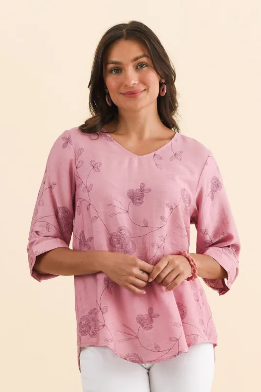 Breanne Pink Floral Button Top made by Willow Tree