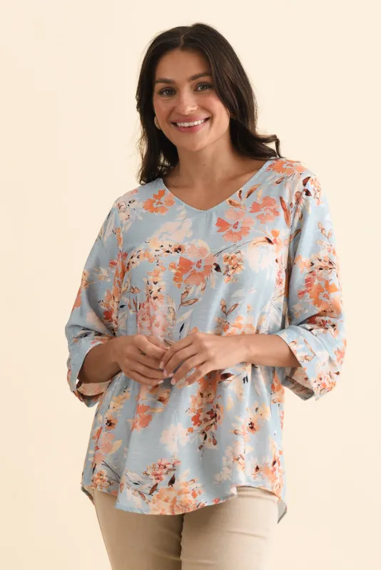 Breanne Blue Garden Button Top made by Blue Bungalow
