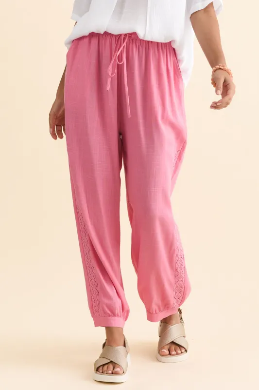 Beretta Pink Lace Linen Blend Pants sold by Blue Bungalow