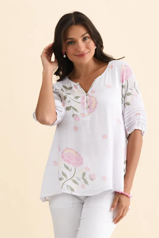 Everdeen Pink Floral Button Top made by Willow Tree