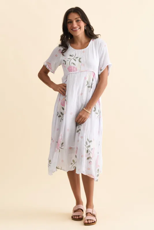 Amberley Pink Floral Cotton Blend Dress sold by Blue Bungalow