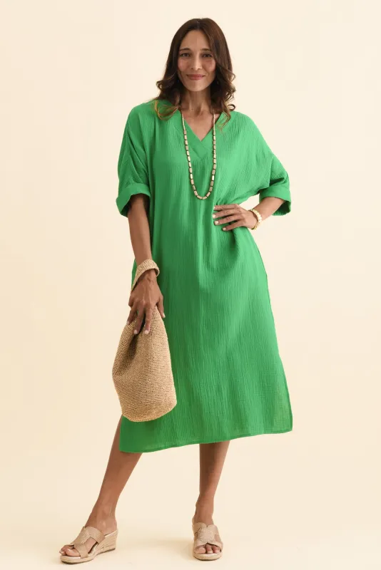 Roma Green Cotton Cheesecloth Dress sold by Blue Bungalow