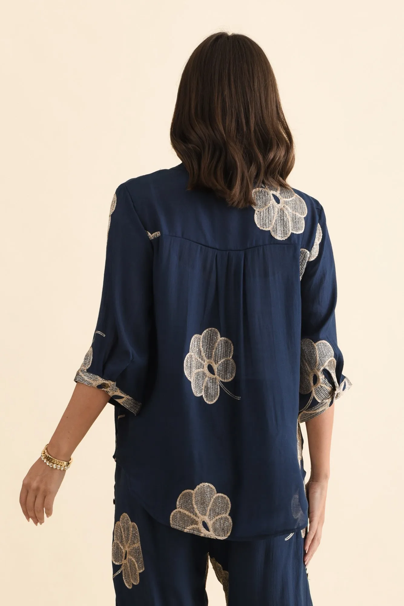 Narelle Navy Flower Button Top sold by Blue Bungalow product image thumbnail 4