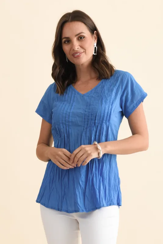 Fia Cobalt Crinkle Cotton Top sold by Blue Bungalow