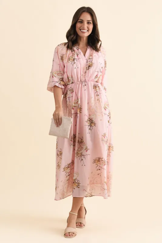 Vinette Pink Garden Cotton Tie Dress sold by Blue Bungalow
