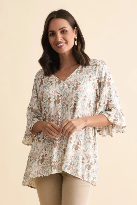Diona Cream Garden Frill Sleeve Top sold by Blue Bungalow