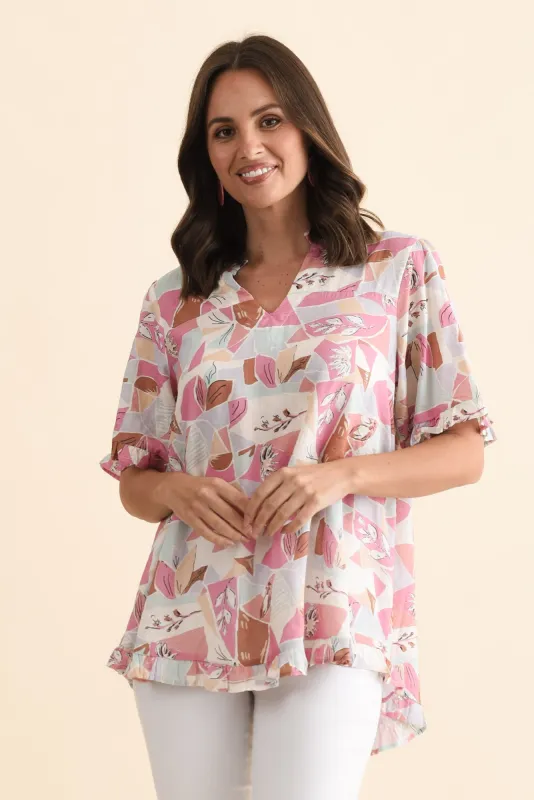 Calm Pink Mosaic Ruffle Top sold by Blue Bungalow