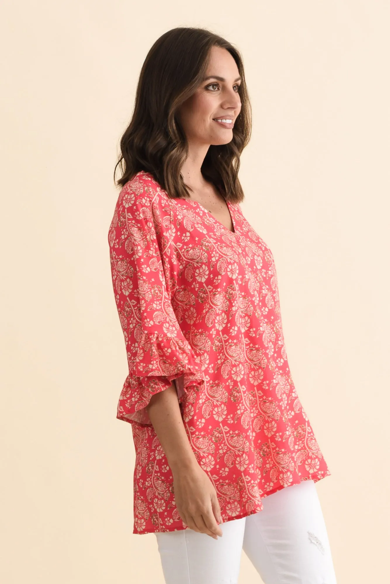 Diona Red Flower Frill Sleeve Top sold by Blue Bungalow product image thumbnail 3