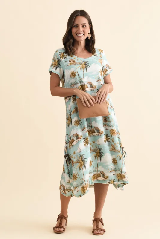 Hailee Blue Tropical Linen Cotton Dress sold by Blue Bungalow