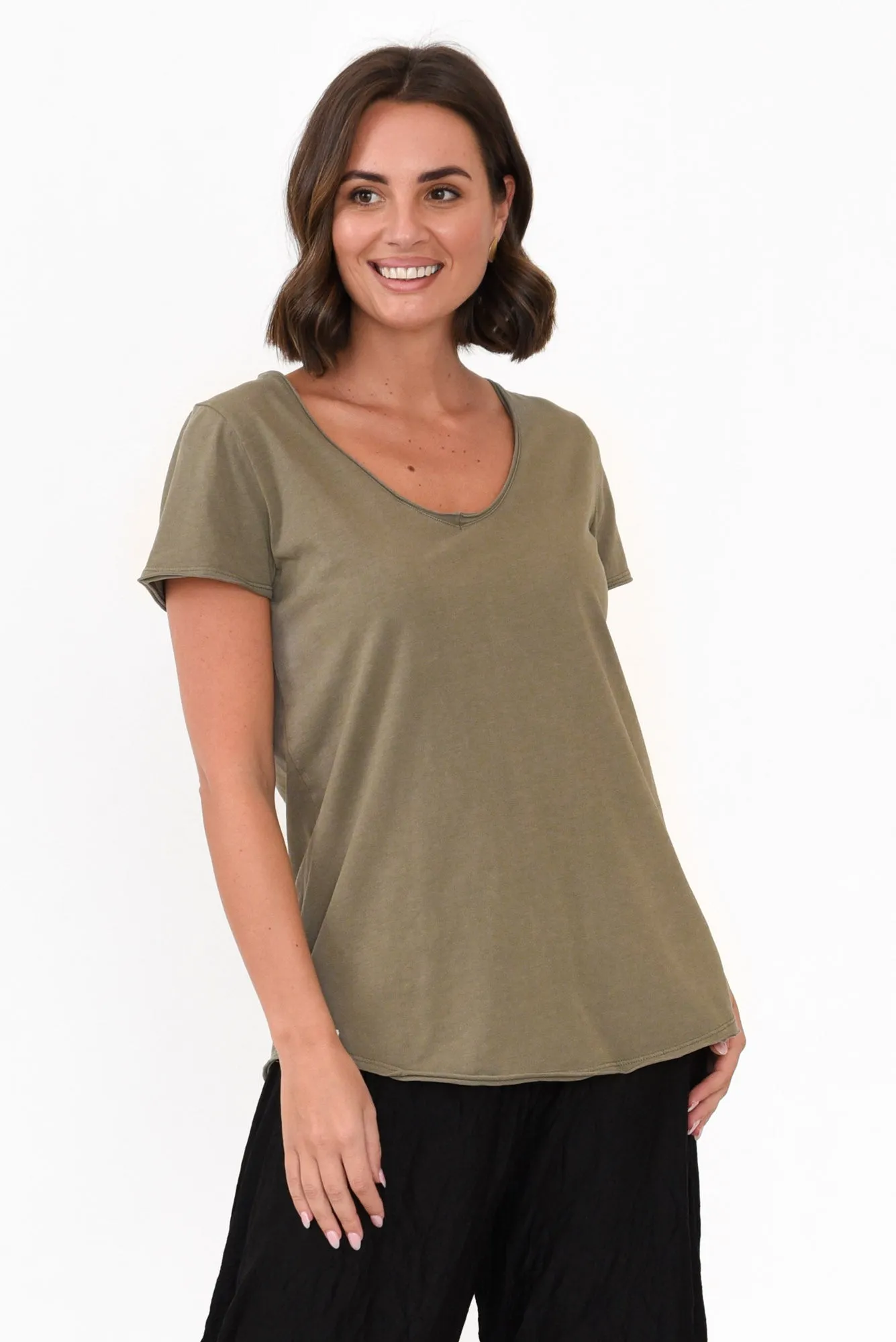 Khaki Cotton Fundamental Vee Tee sold by Blue Bungalow