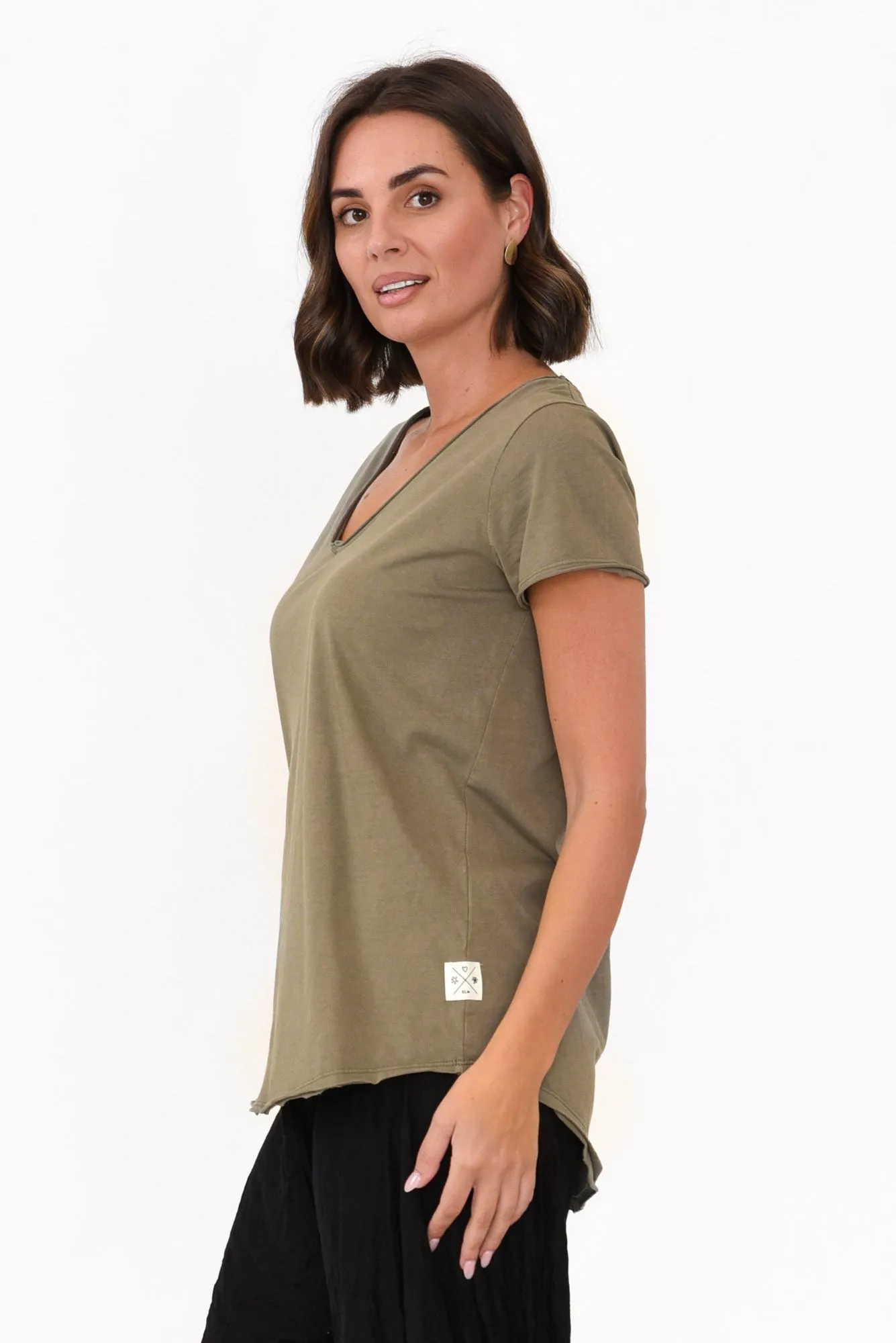 Khaki Cotton Fundamental Vee Tee sold by Blue Bungalow product image thumbnail 3