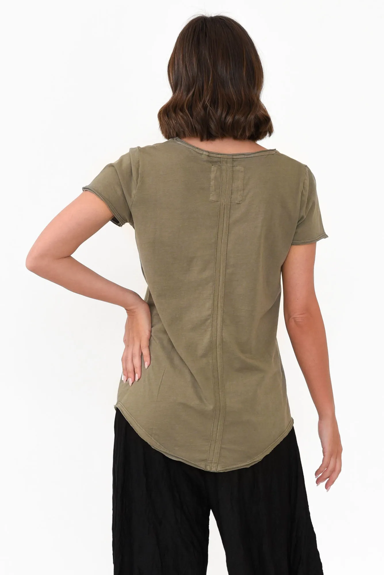 Khaki Cotton Fundamental Vee Tee sold by Blue Bungalow product image thumbnail 4