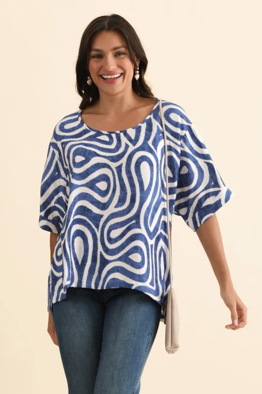 Kendria Blue Swirl Batwing Top sold by Blue Bungalow