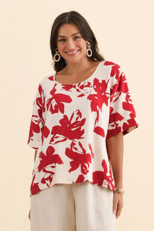 Kendria Red Brush Stroke Batwing Top sold by Blue Bungalow