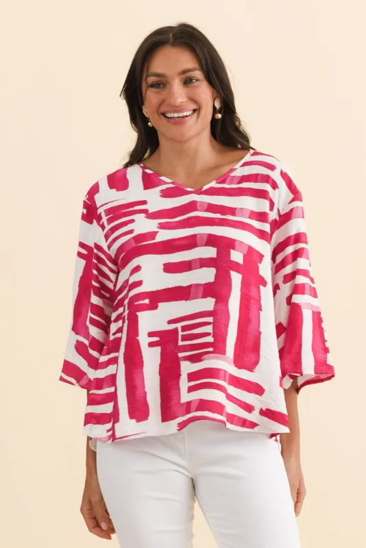 Janelle Pink Geo V Neck Top sold by Blue Bungalow
