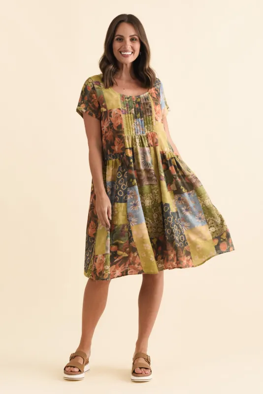 Hanoi Green Mosaic Cotton Blend Dress sold by Blue Bungalow
