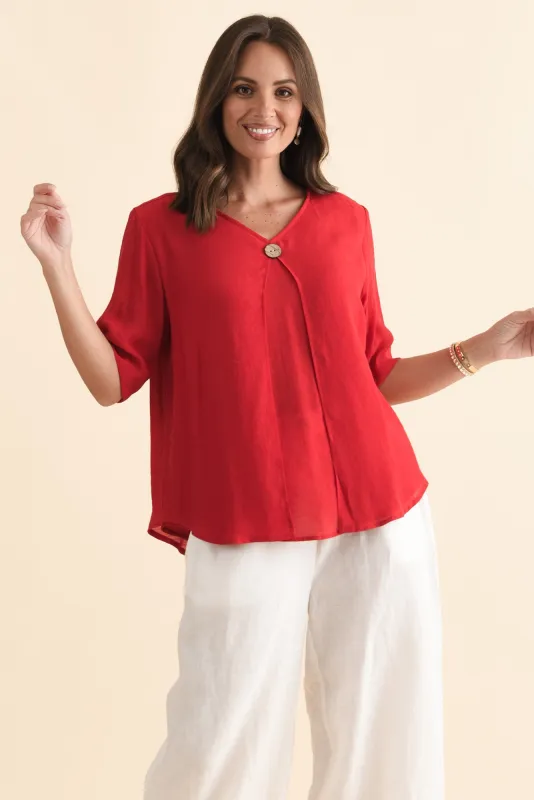 Yasmin Red Layered Button Top sold by Blue Bungalow
