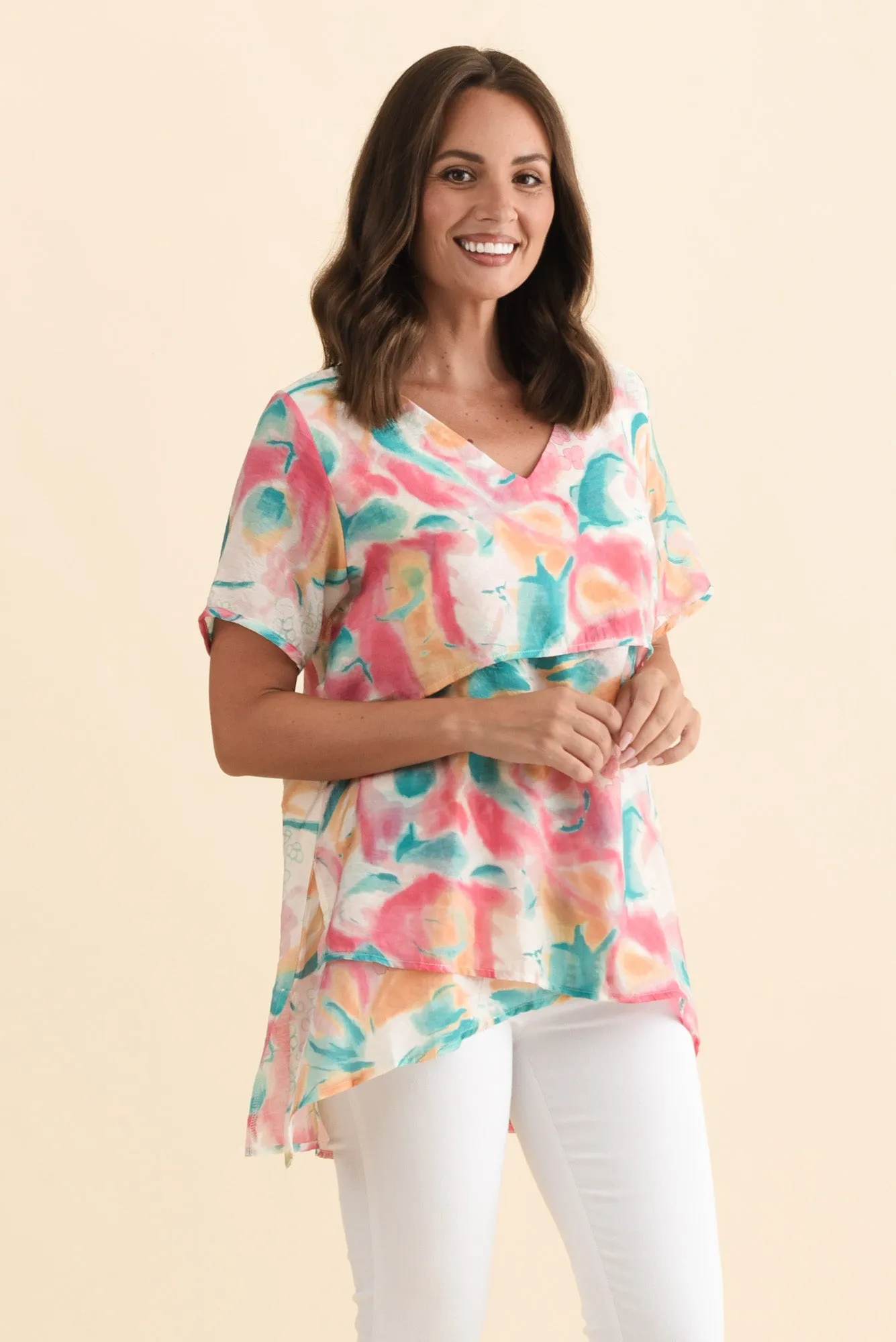 Alvina Teal Abstract Layered Tunic Top sold by Blue Bungalow product image thumbnail 3