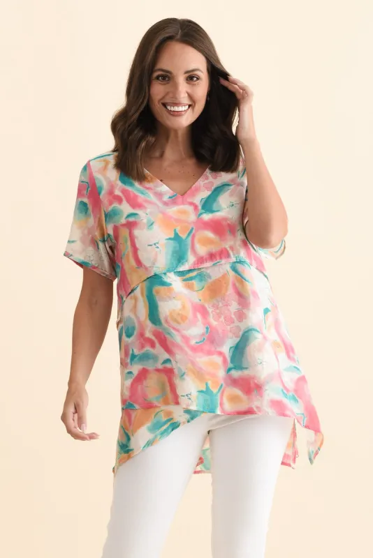 Alvina Teal Abstract Layered Tunic Top sold by Blue Bungalow